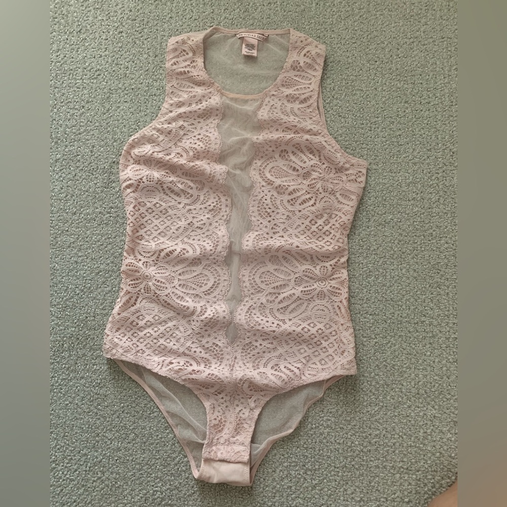 Victoria's Secret Powdery Rose Lace Bodysuit